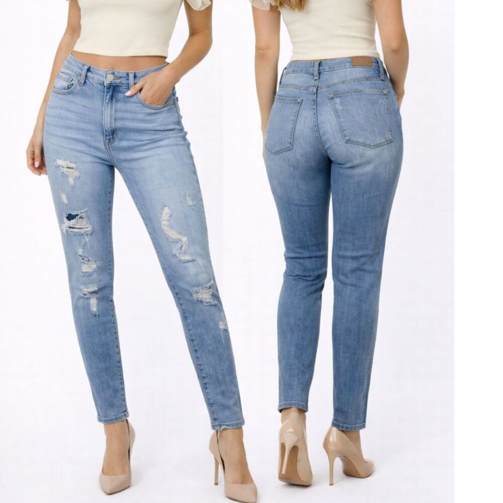 Judy Blue High Rise Jeans Women's Size 30 Light Wash Skinny Ripped